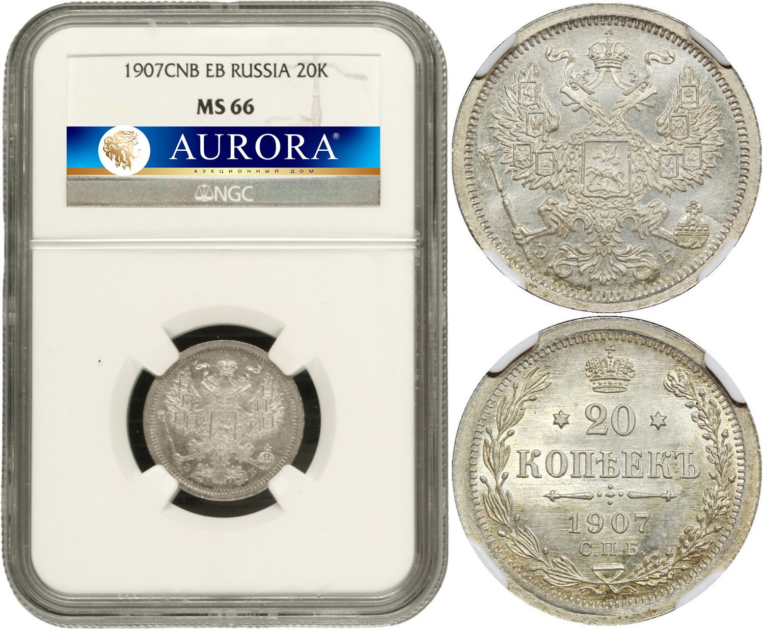 20 копеек 1907 года СПБ ЭБ