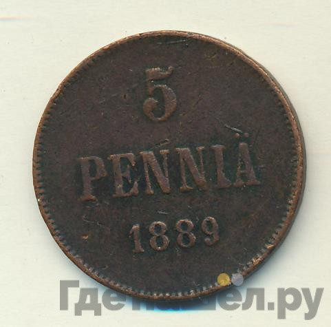 5 пенни 1889 года Для Финляндии