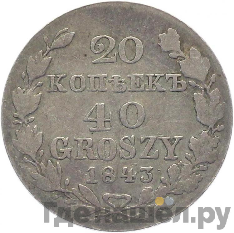 20 копеек - 40 грошей 1843 года МW Русско-Польские