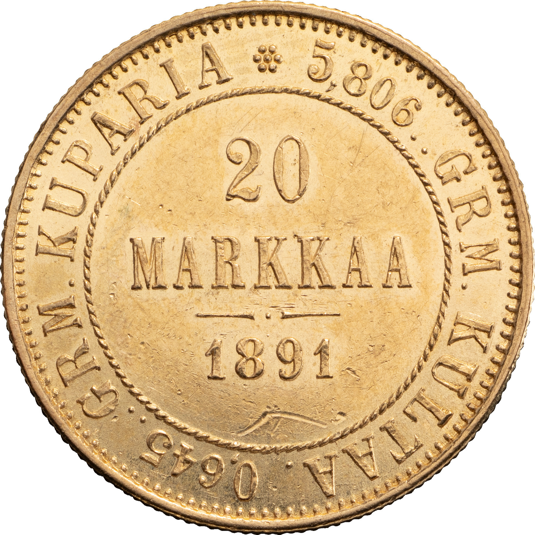 20 марок 1891 года L Для Финляндии