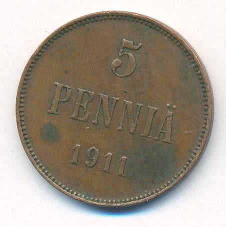 5 пенни 1911 года Для Финляндии
