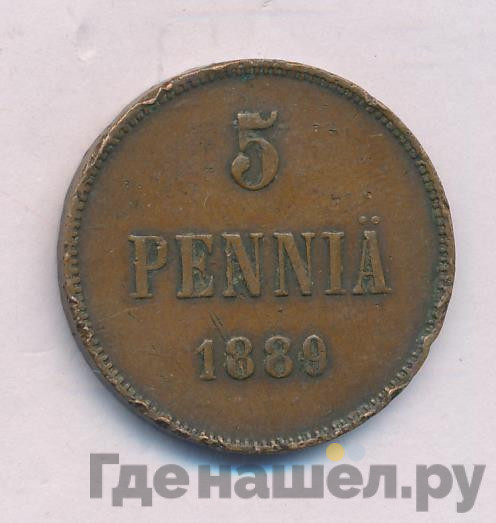 5 пенни 1889 года Для Финляндии