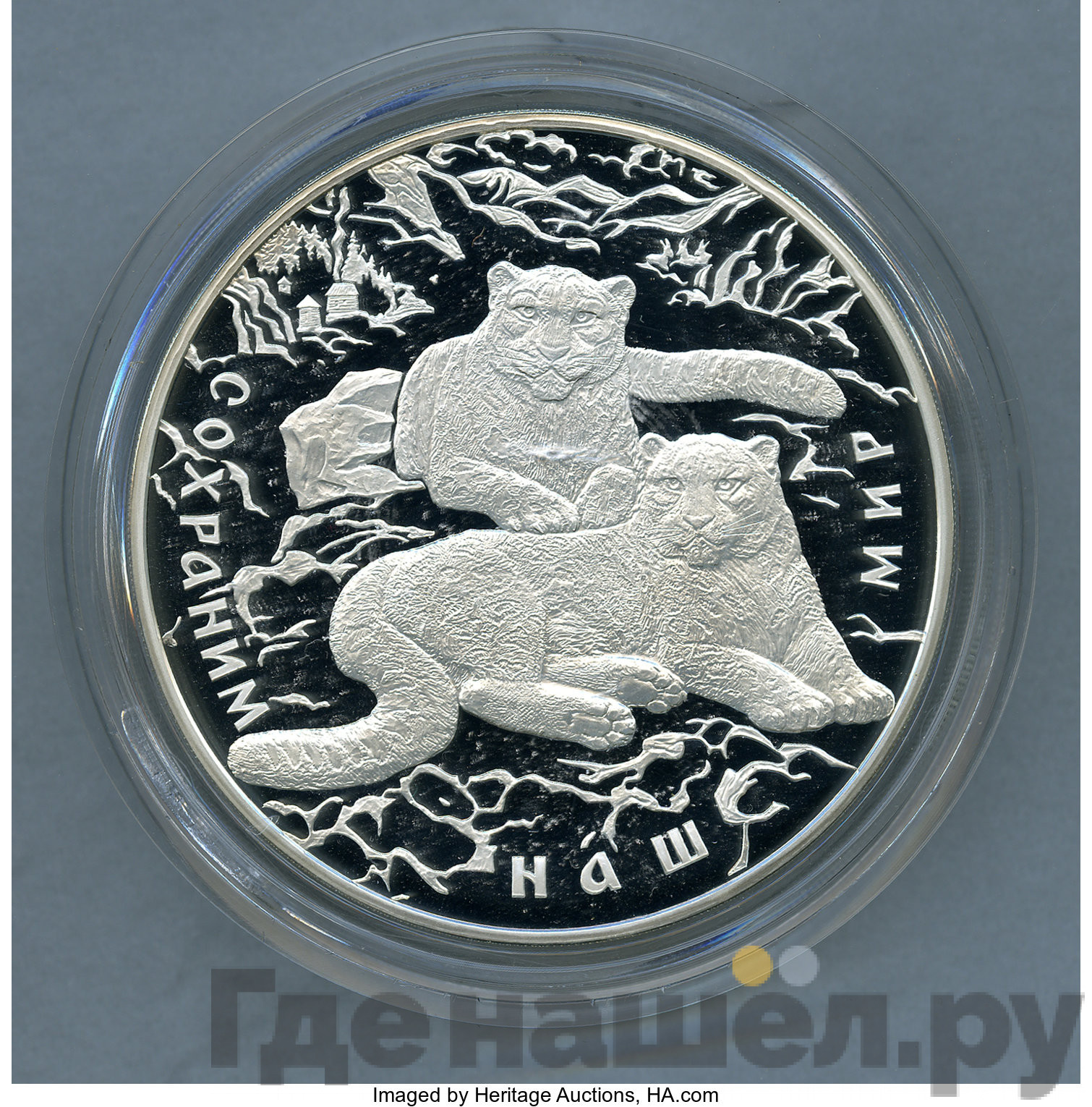 100 рублей 2000 года СПМД Серебро Сохраним наш мир Снежный барс