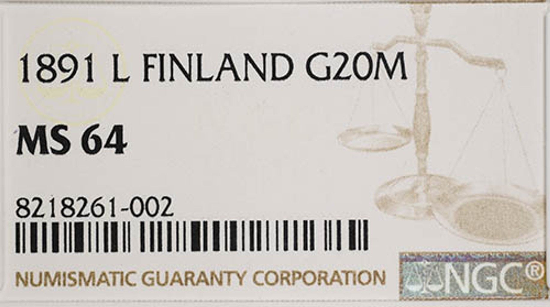 20 марок 1891 года L Для Финляндии