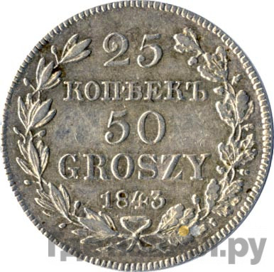 25 копеек - 50 грошей 1843 года МW Русско-Польские
