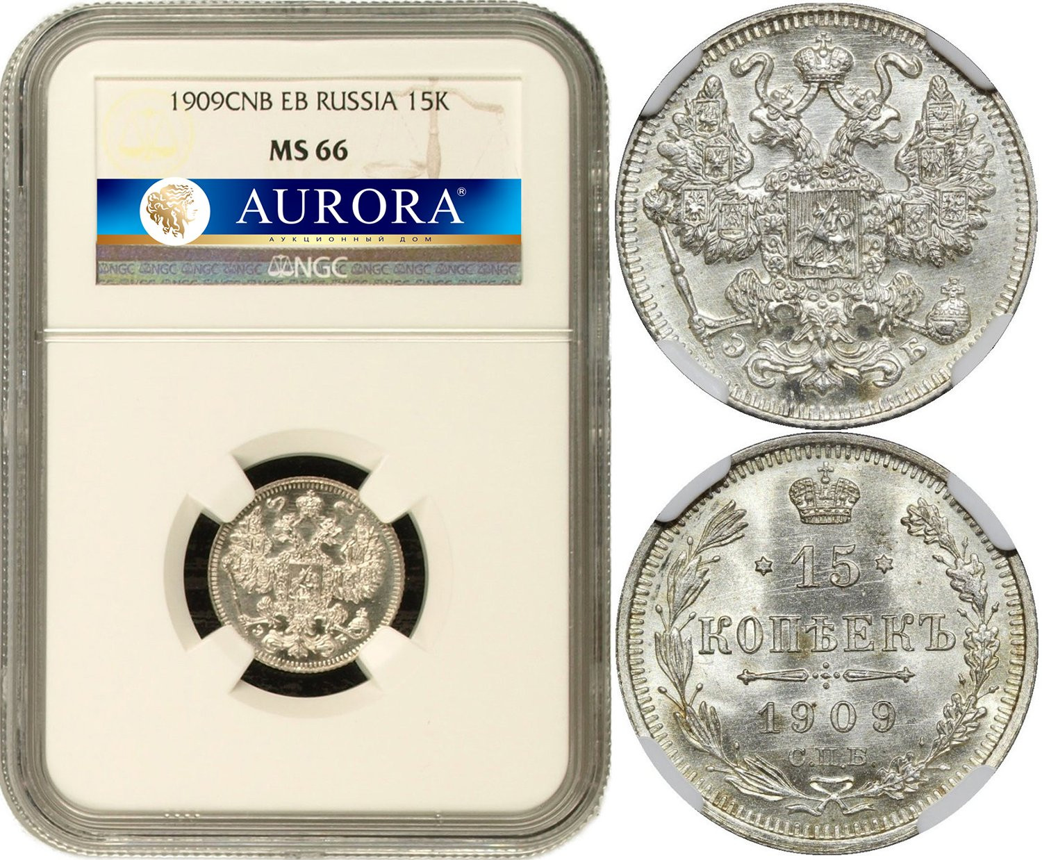 15 копеек 1909 года СПБ ЭБ
