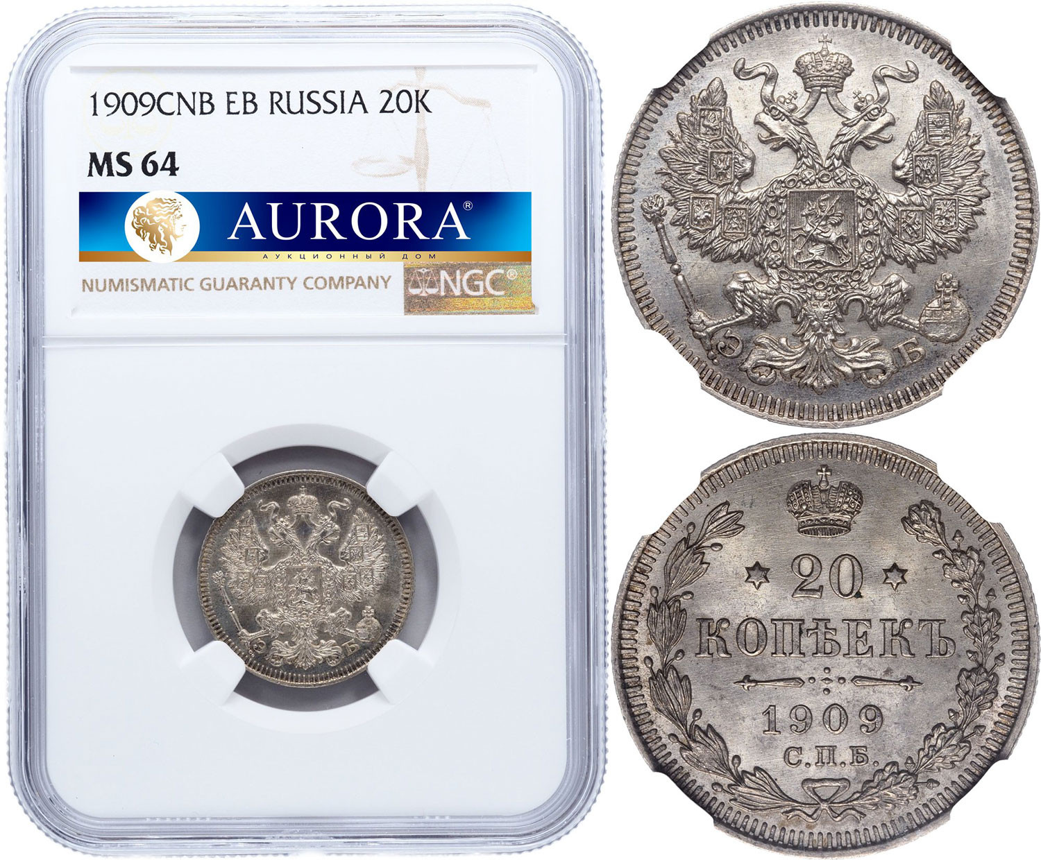 20 копеек 1909 года СПБ ЭБ