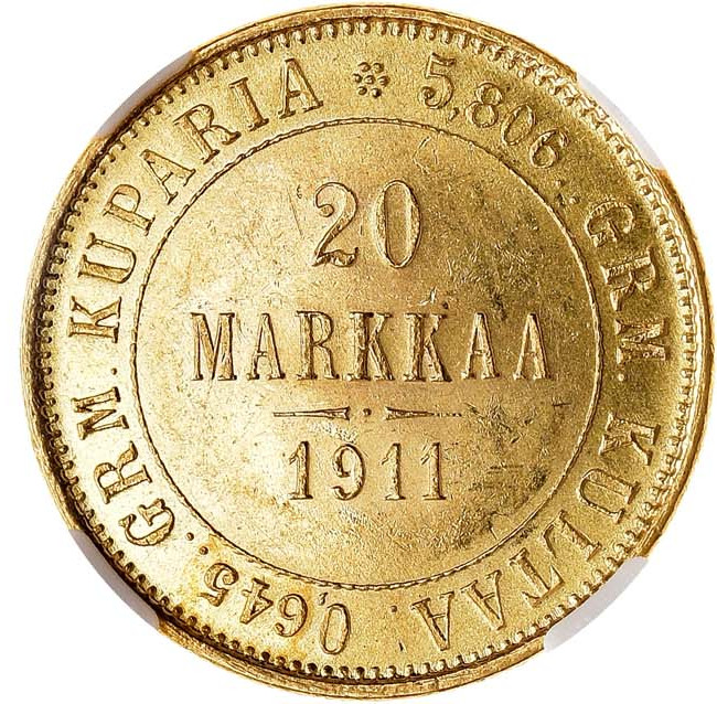 20 марок 1911 года L Для Финляндии