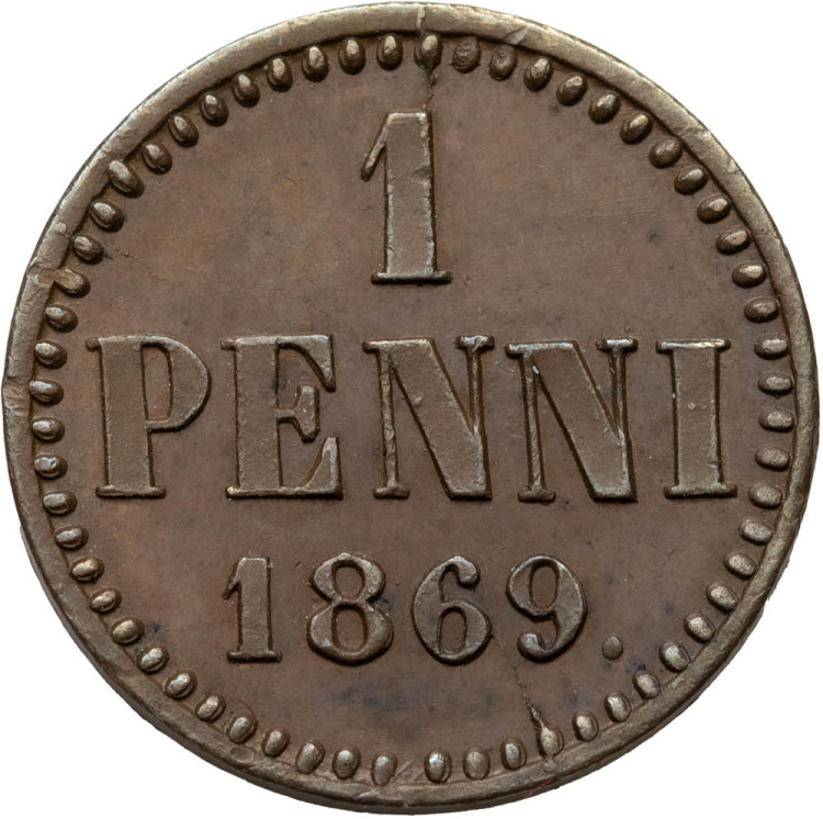1 пенни 1869 года Для Финляндии