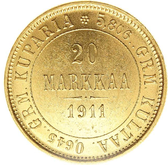 20 марок 1911 года L Для Финляндии