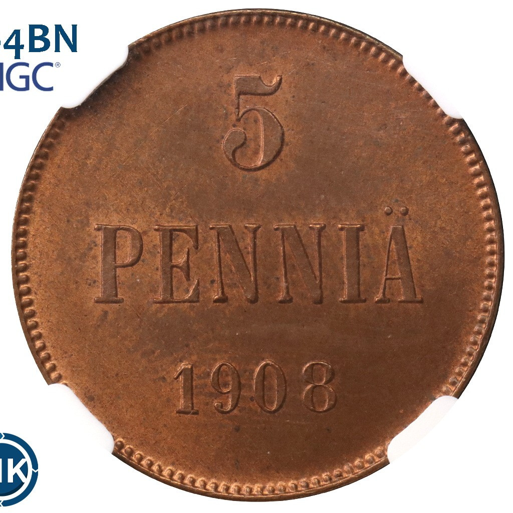 5 пенни 1908 года Для Финляндии