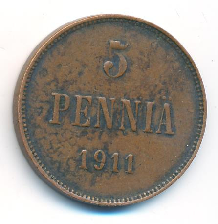 5 пенни 1911 года Для Финляндии