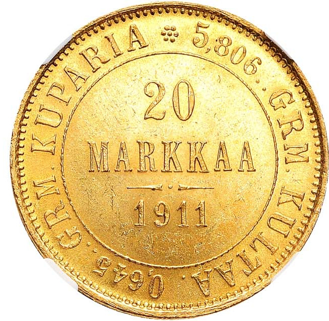 20 марок 1911 года L Для Финляндии