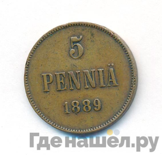 5 пенни 1889 года Для Финляндии