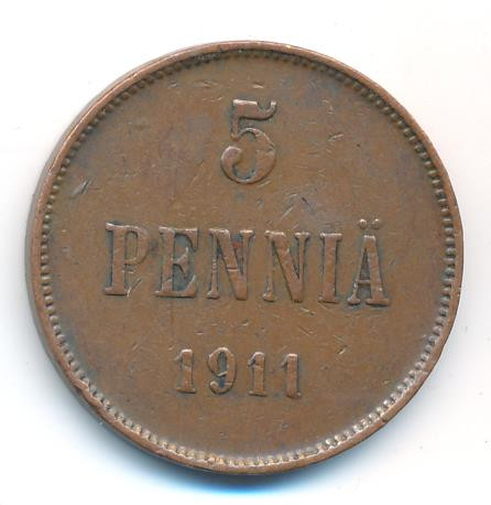 5 пенни 1911 года Для Финляндии