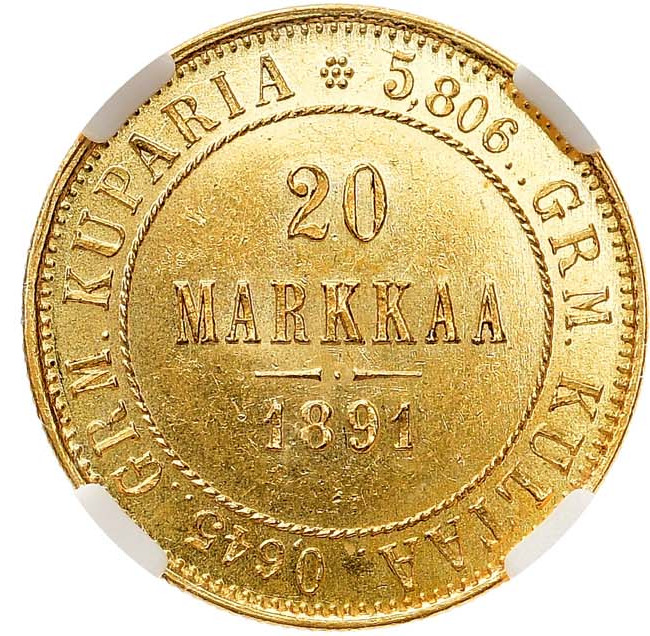 20 марок 1891 года L Для Финляндии