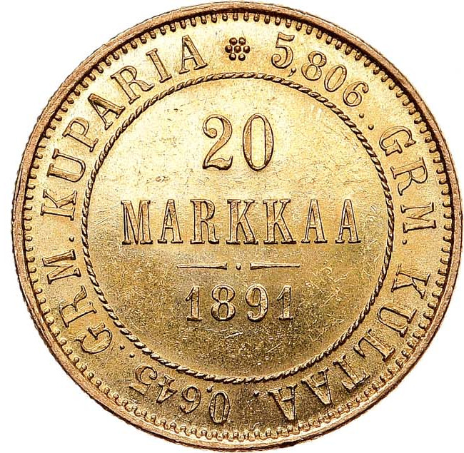 20 марок 1891 года L Для Финляндии