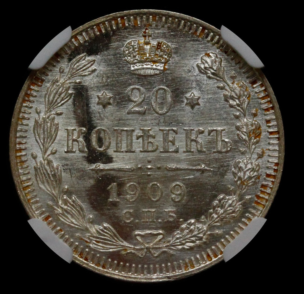 20 копеек 1909 года СПБ ЭБ
