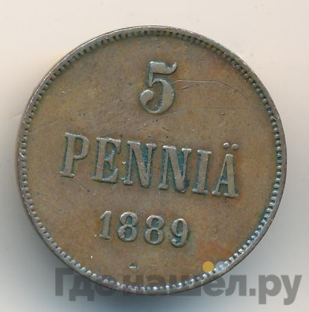 5 пенни 1889 года Для Финляндии