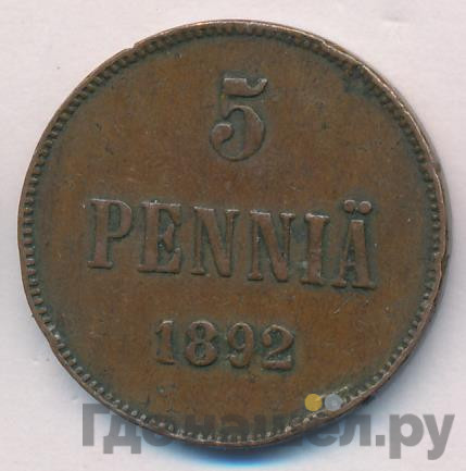 5 пенни 1892 года Для Финляндии