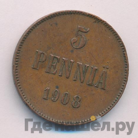 5 пенни 1908 года Для Финляндии