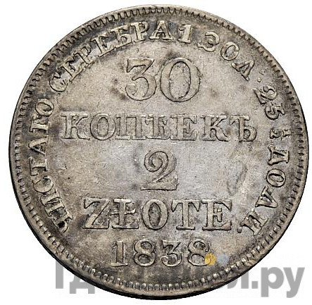 30 копеек - 2 злотых 1838 года