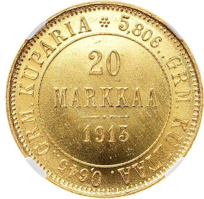 20 марок 1913 года S Для Финляндии