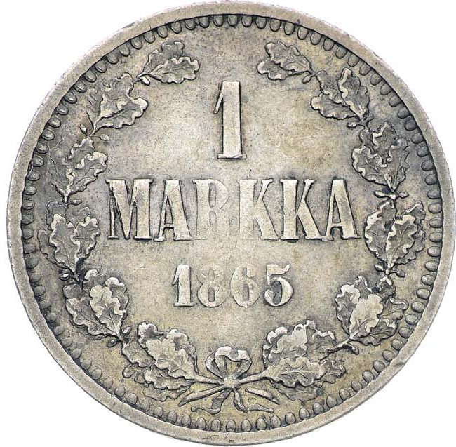 1 марка 1865 года S Для Финляндии