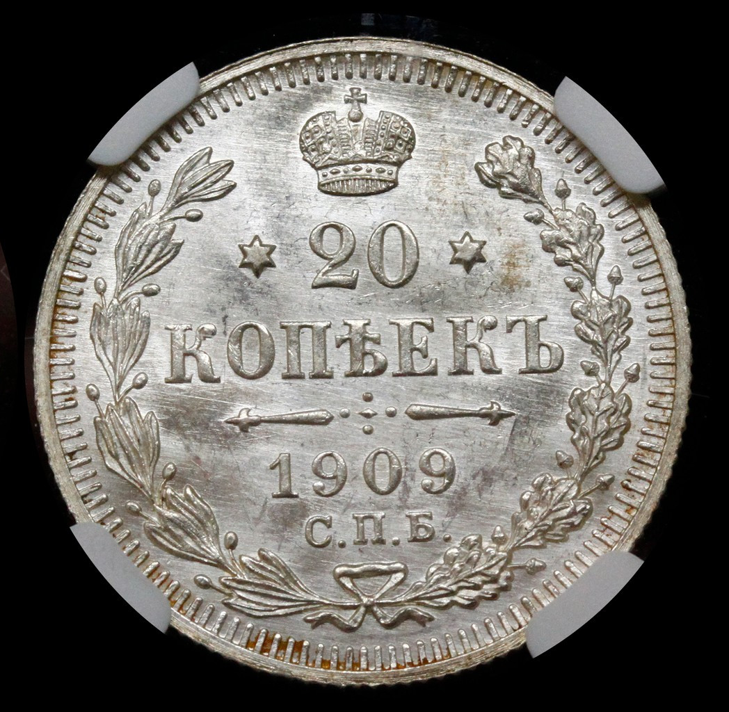 20 копеек 1909 года СПБ ЭБ