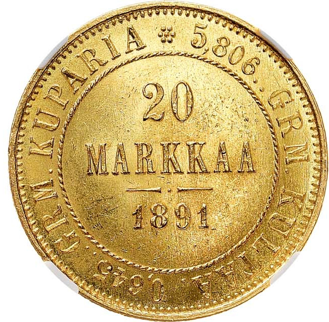 20 марок 1891 года L Для Финляндии
